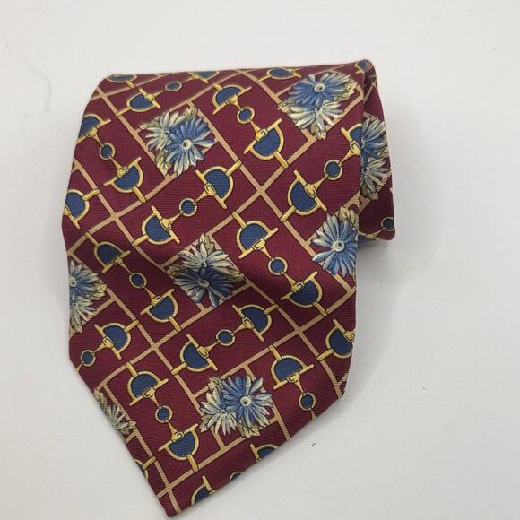 Vtg Paolo Gucci Mens Tie Burgundy‎ and Blue Patterned 59”x 4”